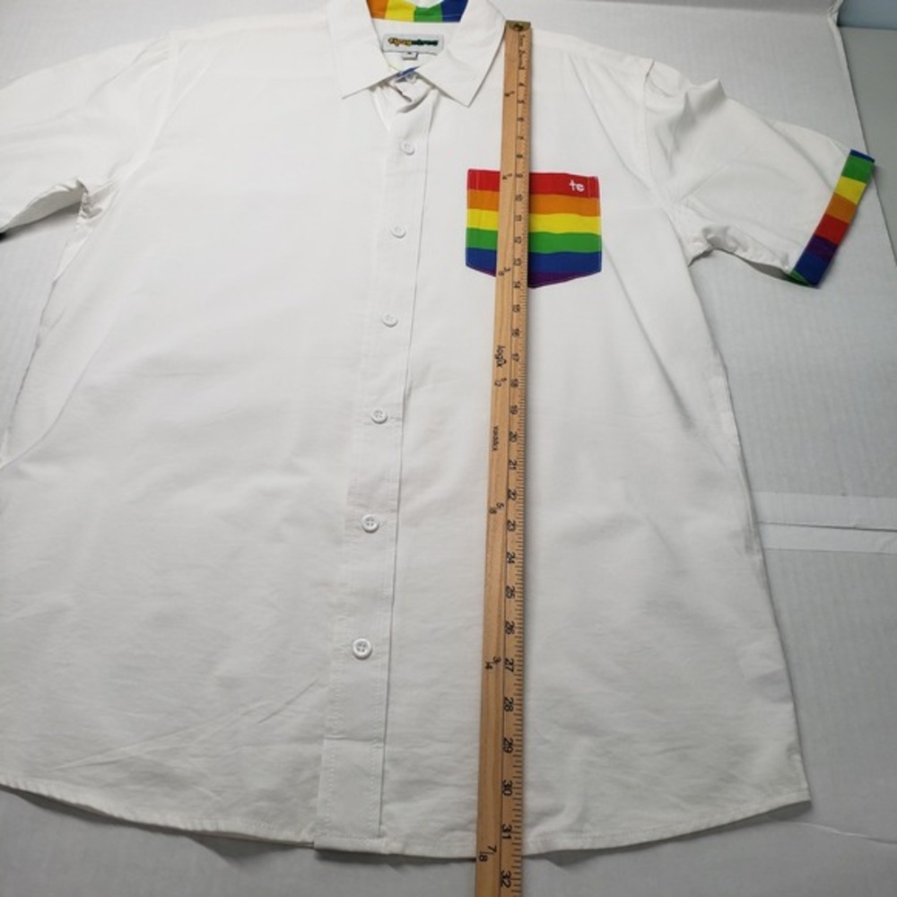 Tipsy Elves Button Down Shirt Mens Large White Rainbow PRIDE Pocket Fanny‎ Pack - Picture 6 of 16